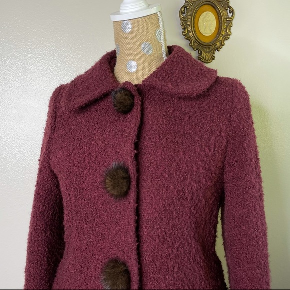 She’s Designed Italy Wool Blend Real Fur Pom Button Fashion Coat Size Large - 8 - Picture 4 of 17